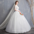 XQX012 Korea Styles Scalloped Neckline Sexy Off Shoulder Wedding Dress Designers Short Sleeves Sequins Tulle Ball Gown Dresses